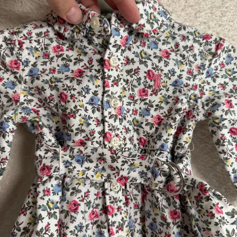 Ralph Lauren Baby Girls White‎ Floral Collar Button Down Belted Dress 3 Months